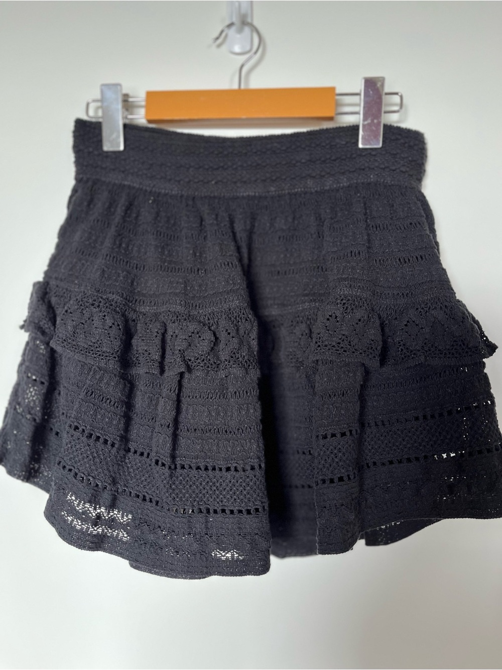 Aerie Black Crochet Ruffle Mini Skirt Boho Coquette Small